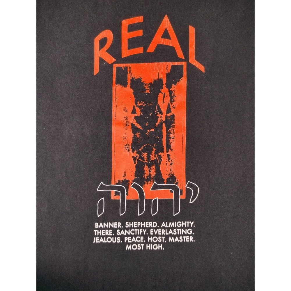 Champion Shirt Mens Large Black REAL SLAIN Religious Graphic Christian Tee - Picture 5 of 10